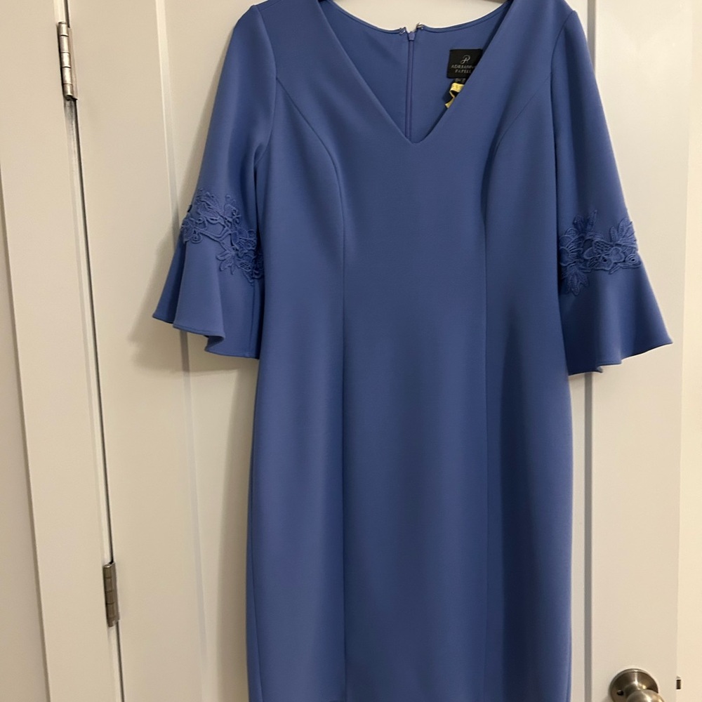 Elegant Blue Dress with Floral Sleeves